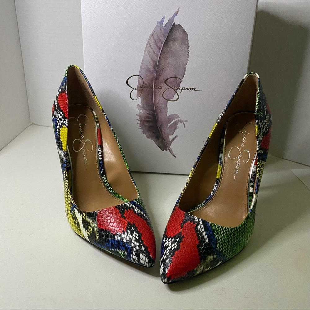 JessicaSimpson multi color snake embossed stiletto heel size 9.5 women shoe
